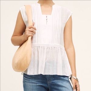 Anthropologie Wolven White Eyelet Peplum Top